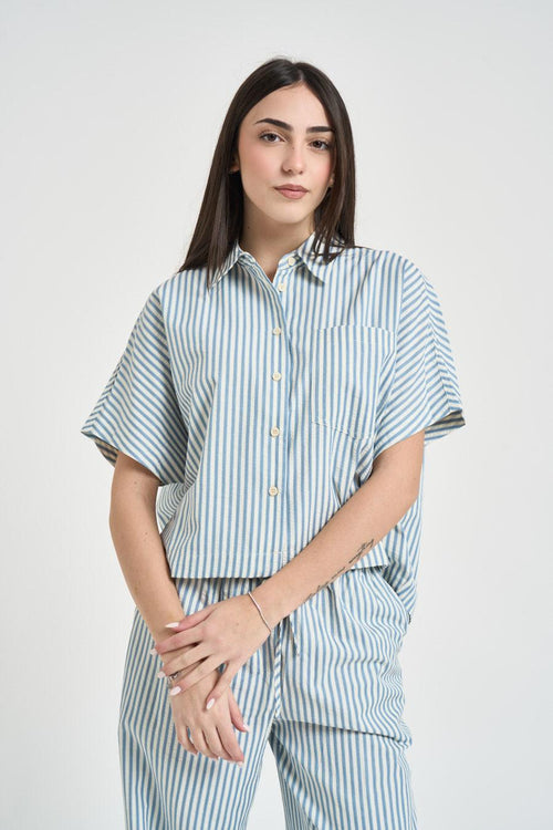 Camicia donna cropped celeste - 2