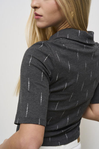 Women's grey polo with rhinestones - 4
