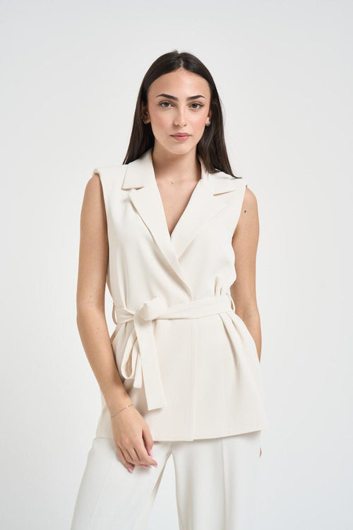 Abito donna gilet e pantalone latte - 2