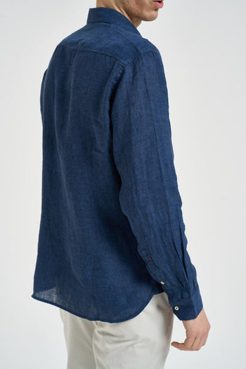 Camicia uomo in lino blu - 4