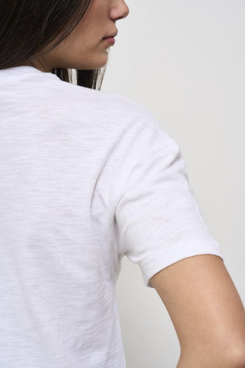 White crew neck women's t-shirt with rhinestones - 4