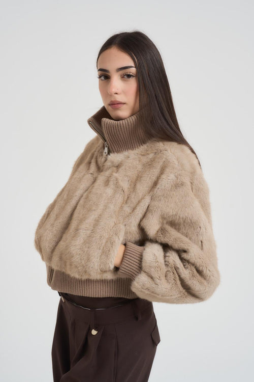 Giubbotto donna ecopelliccia beige - 2