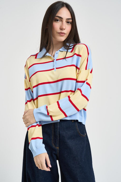 Polo in maglia a righe multicolor - 1