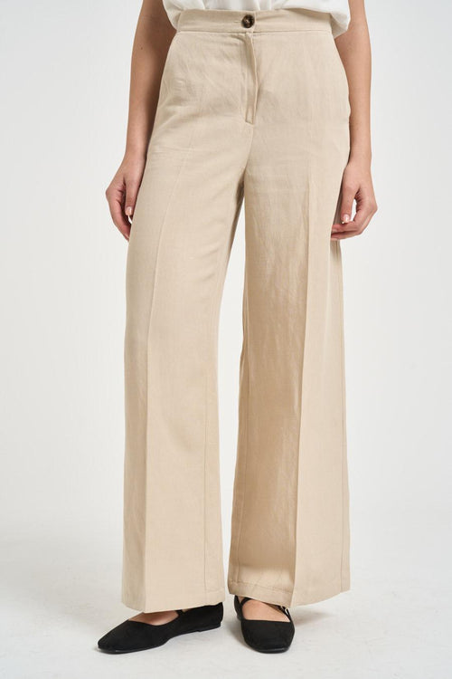 Pantalone donna gamba larga beige