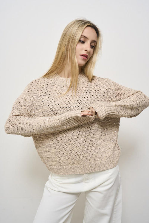 Women's beige crew neck sweater - 2