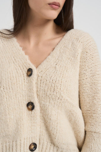 Cardigan donna scollo a V panna - 4