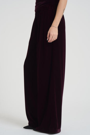 Pantalone donna a palazzo in velluto bordeaux. - 3