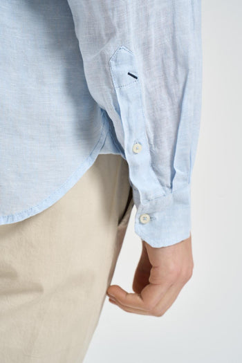 Camicia uomo in lino celeste - 5