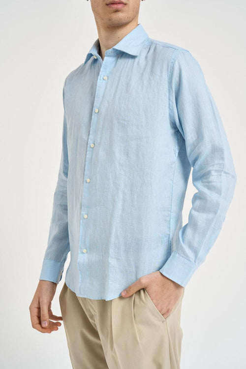 Camicia uomo in lino celeste - 2