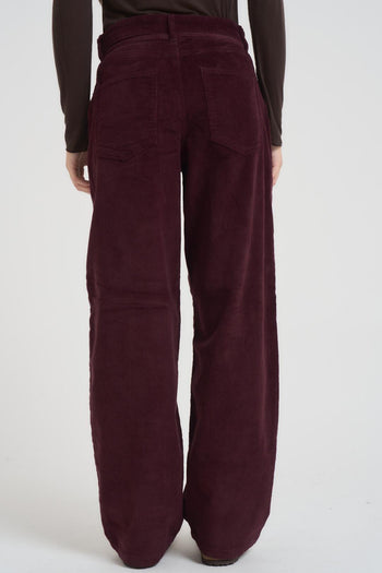 Pantalone donna a palazzo in velluto a costine bordeaux - 4