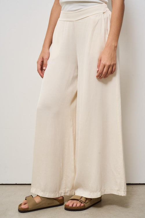 Pantalone donna gamba larga panna - 2