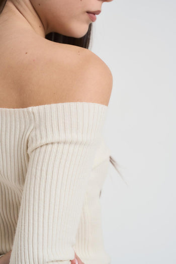 Maglia donna scollo a barca crema - 3