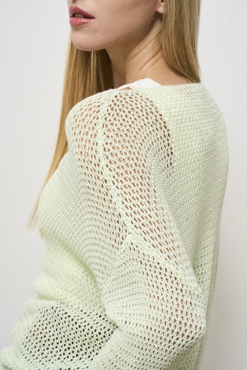 Maglia donna girocollo a rete verde - 5