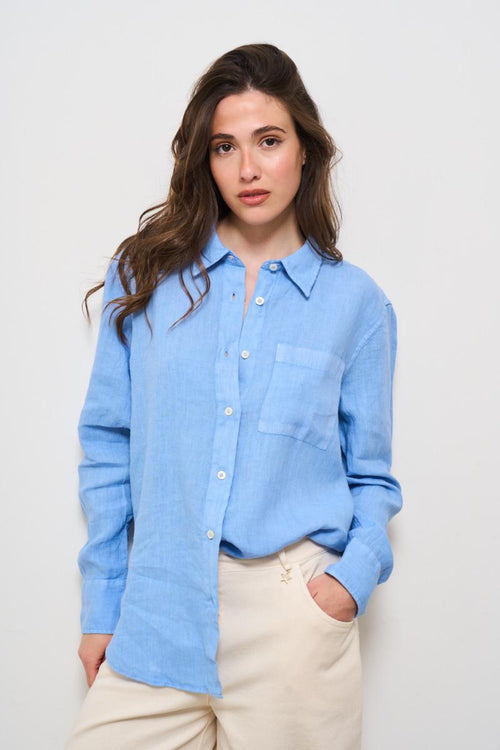 Camicia donna in lino celeste