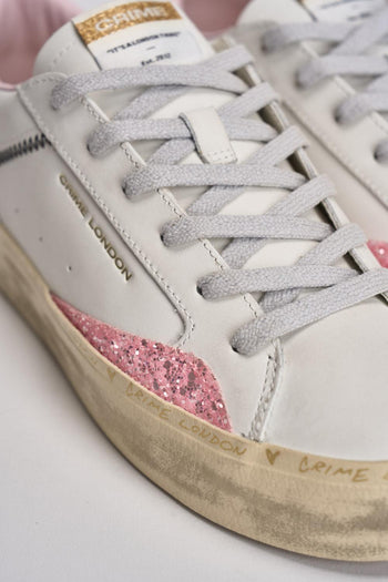 Sneakers donna bianche e glitter rosa - 4