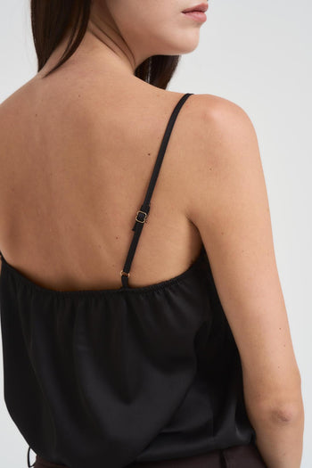 Top donna satin intarsi in pizzo nero - 5