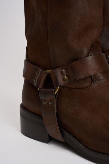 Stivale biker marrone in pelle invecchiata - 5