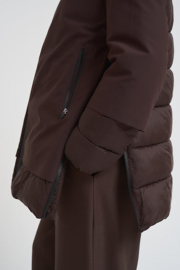 Giacca donna collo alto e cappuccio marrone - 5