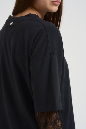Maglia donna in pizzo nera - 4