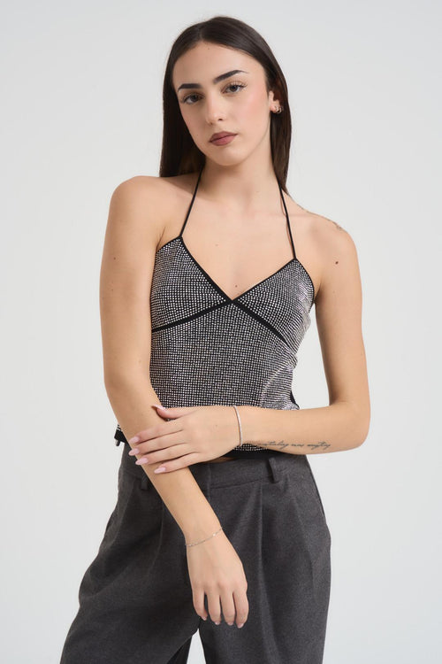 Top donna con strass silver