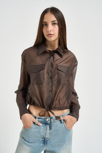 Camicia donna semitrasparente marrone - 3