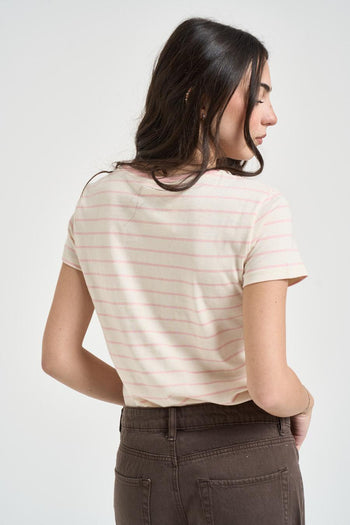 T-shirt donna girocollo a righe rosa - 3