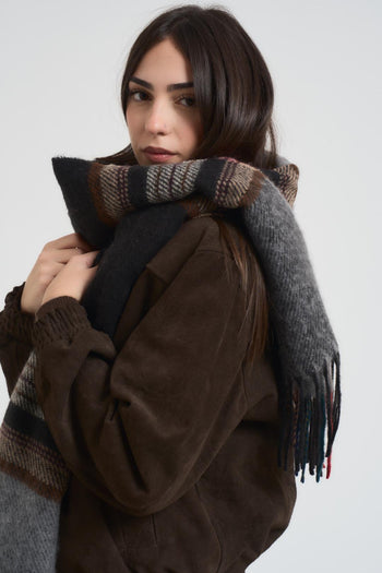 Sciarpa donna con frange grigia - 3