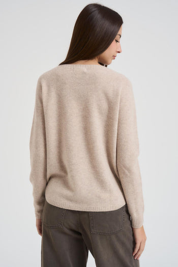 Maglia donna scollo a barchetta beige - 3