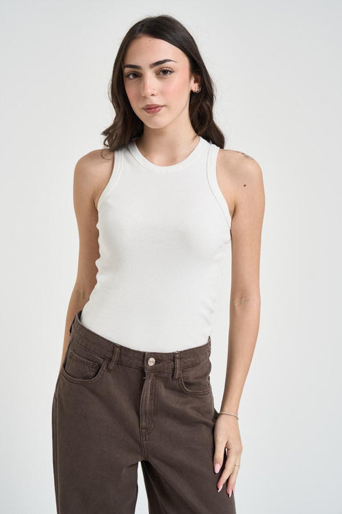 Top donna a costine bianco