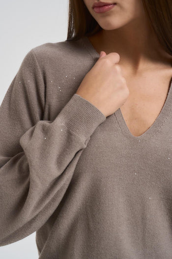 Maglia donna con micro paillettes tortora - 3