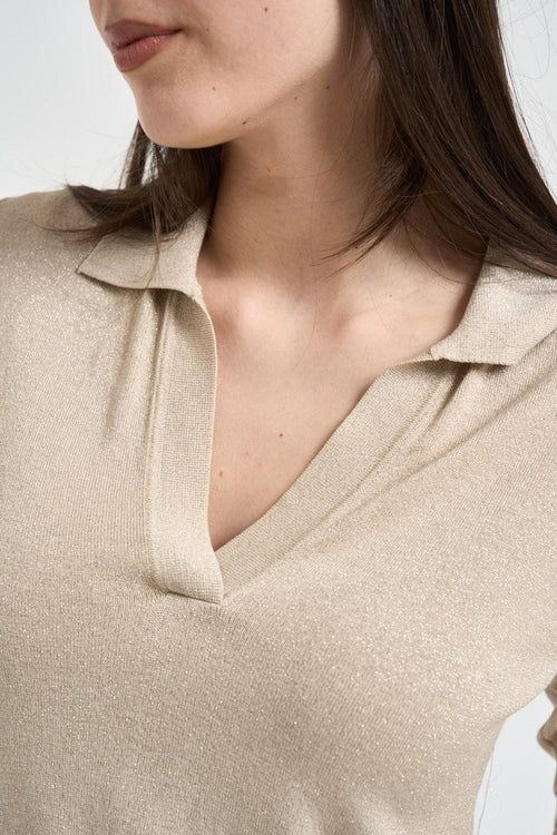Polo donna in maglia beige con lurex - 2