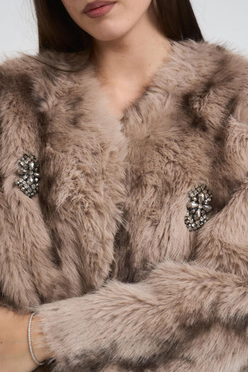 Ecopelliccia donna con applicazione gioiello maculata - 4