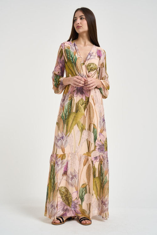 Abito donna lungo con stampa floreale multicolor