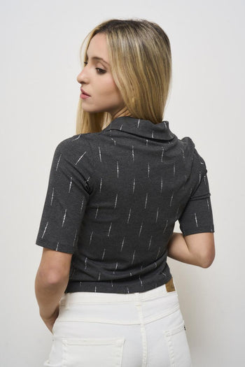 Women's grey polo with rhinestones - 3