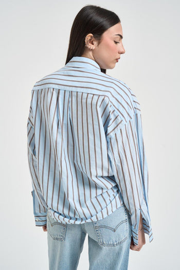 Camicia donna a righe celeste e marrone - 3