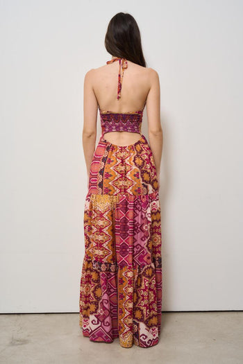 Abito donna lungo fantasia magenta - 3