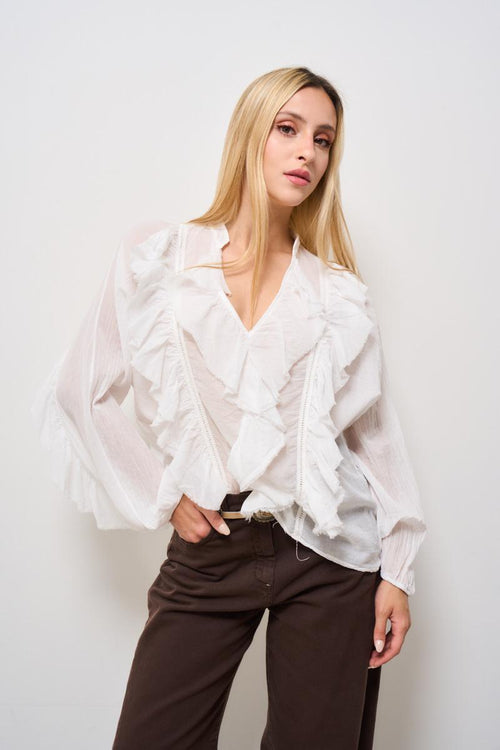 Blusa donna con volant bianca