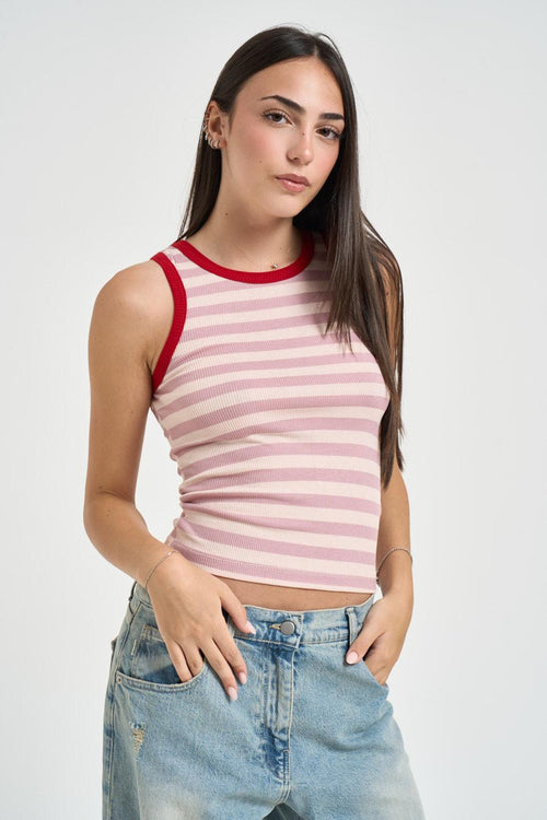 Top donna a righe rosa e rosso - 1