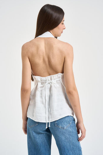Top donna in lino bianco - 3