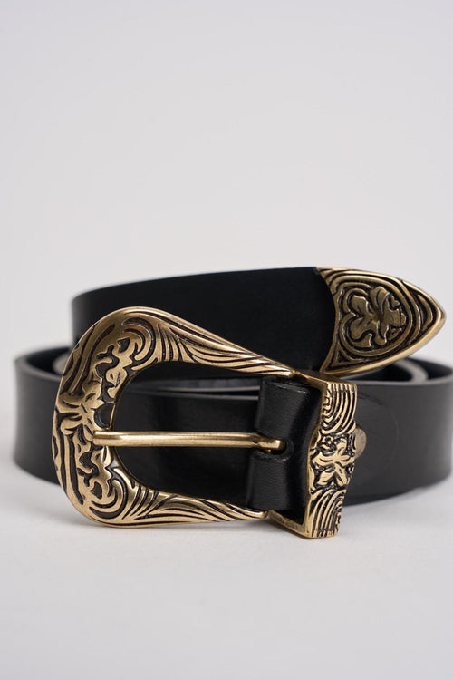 Cintura donna nera con fibbia dorata - 2