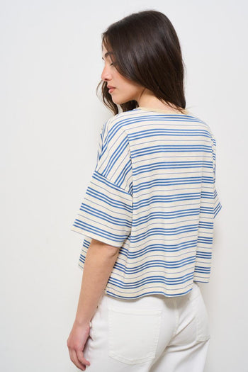 T-shirt donna a righe celeste - 5