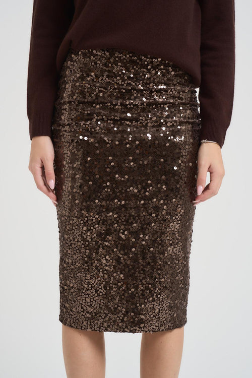 Gonna donna midi con paillettes marrone - 2