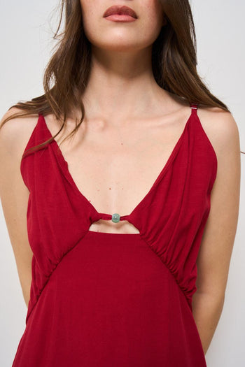 Abito donna lungo rosso con pietra celeste - 6