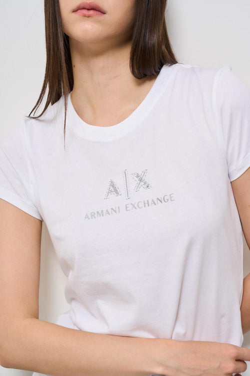 T-shirt donna girocollo bianca con strass - 2