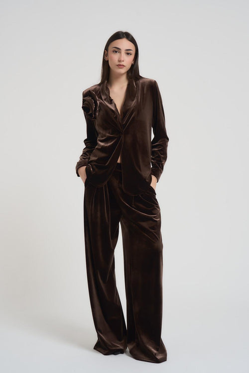 Giacca donna monopetto in velluto marrone