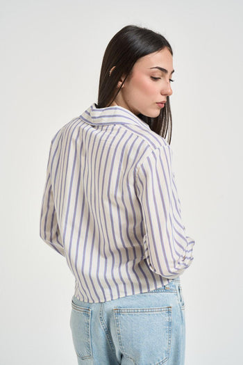 Camicia donna a righe celeste - 8