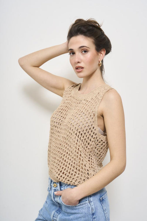 Beige perforated women's top