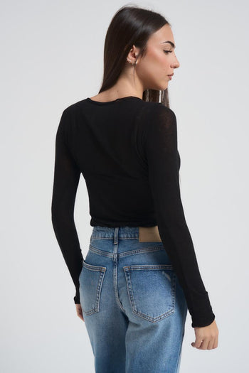 Maglia donna nera scollo a barca - 4