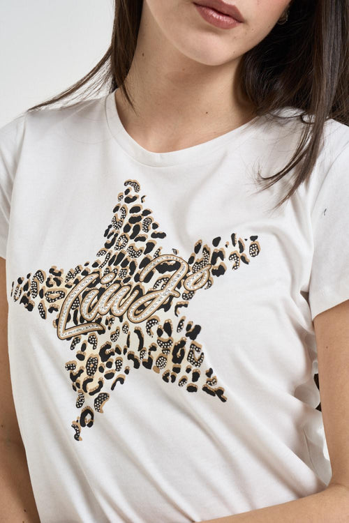T-shirt donna girocollo con strass bianca - 2