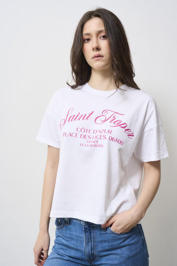 T-shirt donna bianca scritta Saint Tropez - 3